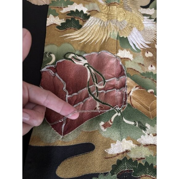 Antique 1920s Flapper Kimono  Robe Art Deco Japanese Floral Silk Hand-Stitched - Picture 12 of 14